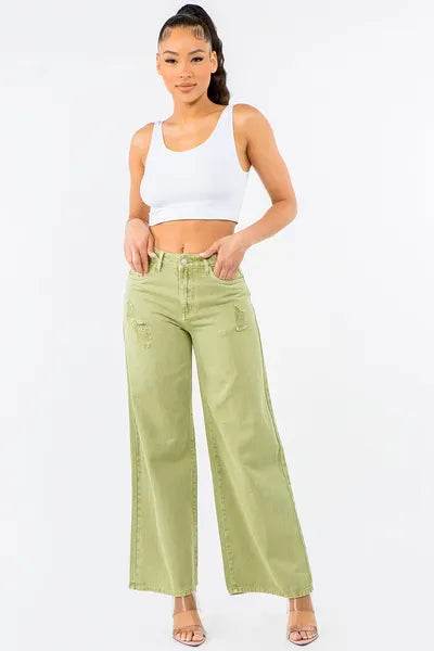 American Bazi High Waist Distressed Wide Leg Jeans - Hovatok
