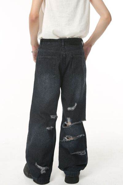 Distressed Wide Leg Pocketed Men's Jeans - Hovatok