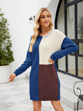 Color Block Dropped Shoulder Sweater Dress - Hovatok