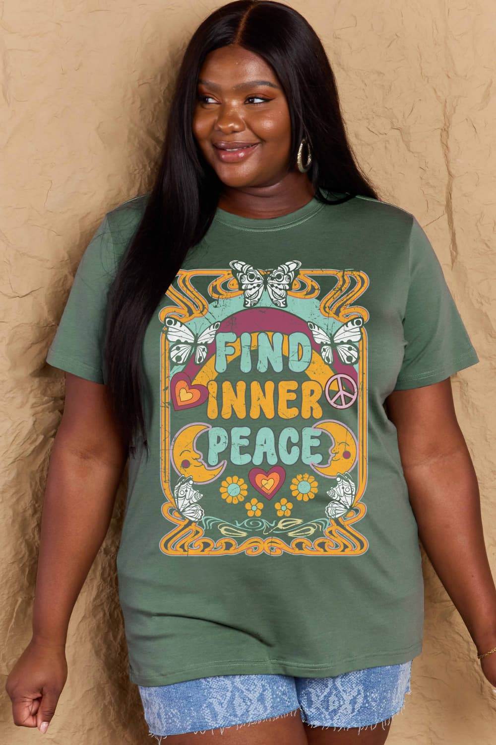 Simply Love Full Size FIND INNER PEACE Graphic Cotton T-Shirt - Hovatok