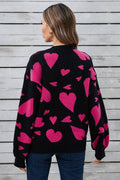 Angel Wings Heart Contrast Round Neck Long Sleeve Sweater - Hovatok