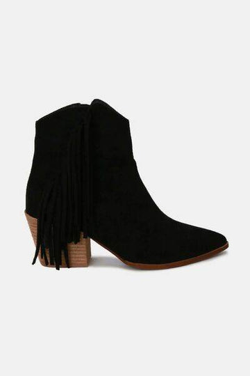 Beast Fashion Suede Fringe Point Toe Ankle Boots - Hovatok