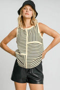 Umgee Round Neck Texture Striped Tank - Hovatok