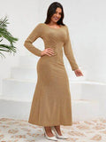 Ruched Round Neck Long Sleeve Dress - Hovatok