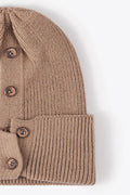 Button Detail Rib-Knit Cuff Beanie - Hovatok