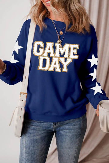 GAME DAY Star Round Neck Long Sleeve Sweatshirt - Hovatok