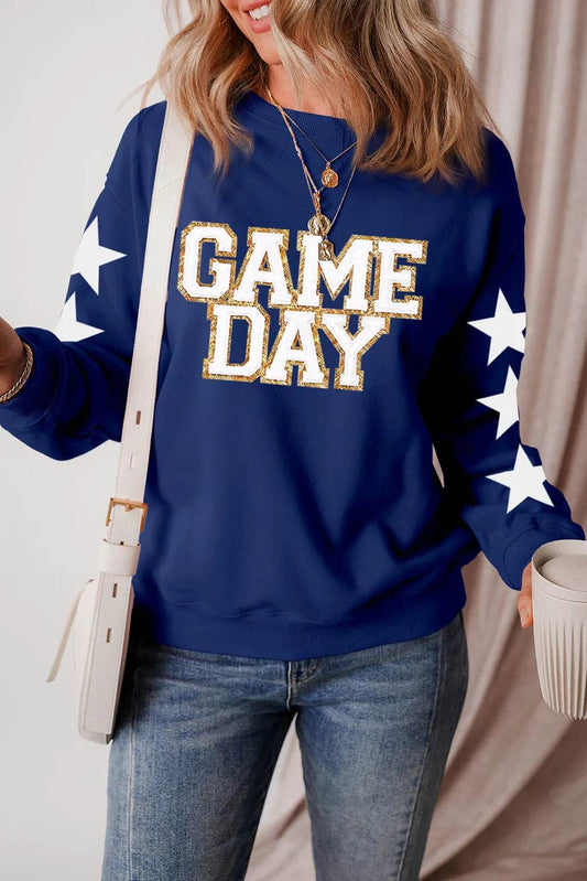 GAME DAY Star Round Neck Long Sleeve Sweatshirt - Hovatok