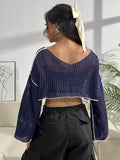 Contrast Patches Long Sleeve Cropped Knit Top - Hovatok