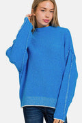 Zenana Exposed Seam Mock Neck Long Sleeve Sweater - Hovatok