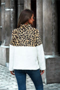 Leopard Color Block Half-Zip Collar Teddy Sweatshirt - Hovatok