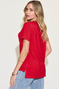 Basic Bae Full Size V-Neck High-Low T-Shirt - Hovatok