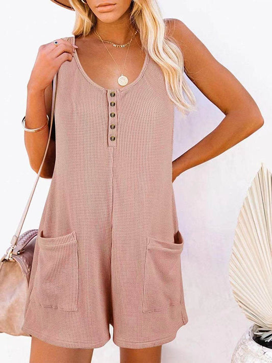 Full Size Pocketed Scoop Neck Sleeveless Romper - Hovatok