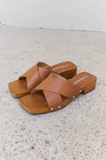 Weeboo Step Into Summer Criss Cross Wooden Clog Mule in Brown - Hovatok