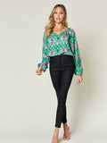 Double Take Full Size Printed Balloon Sleeve Blouse - Hovatok