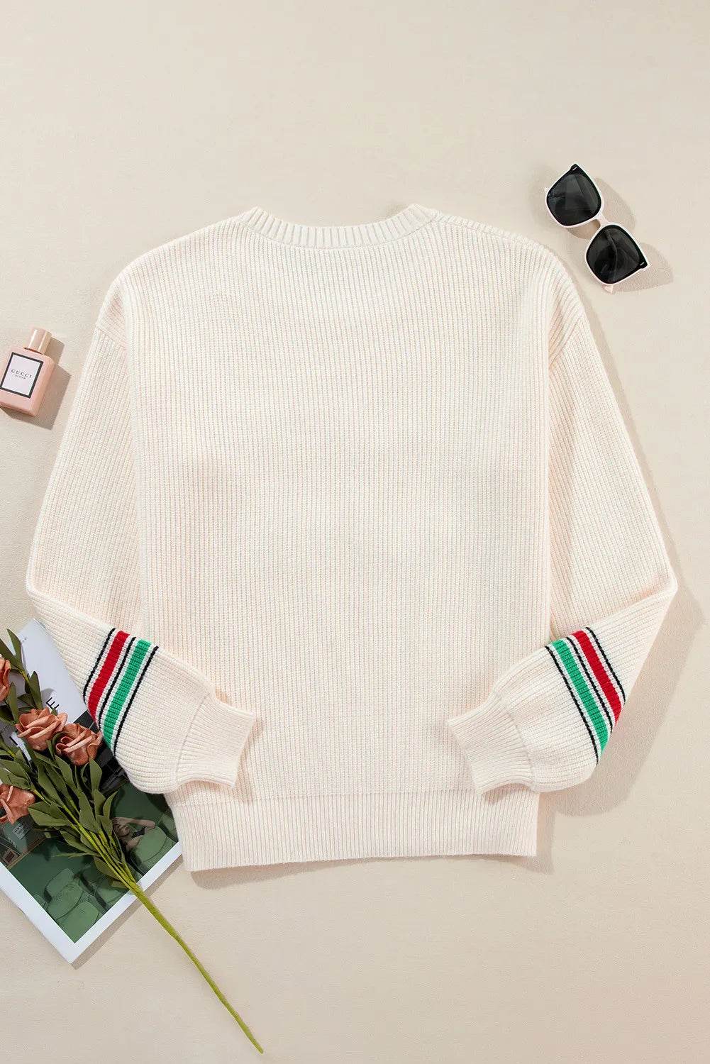 Letter Round Neck Long Sleeve Sweater - Hovatok