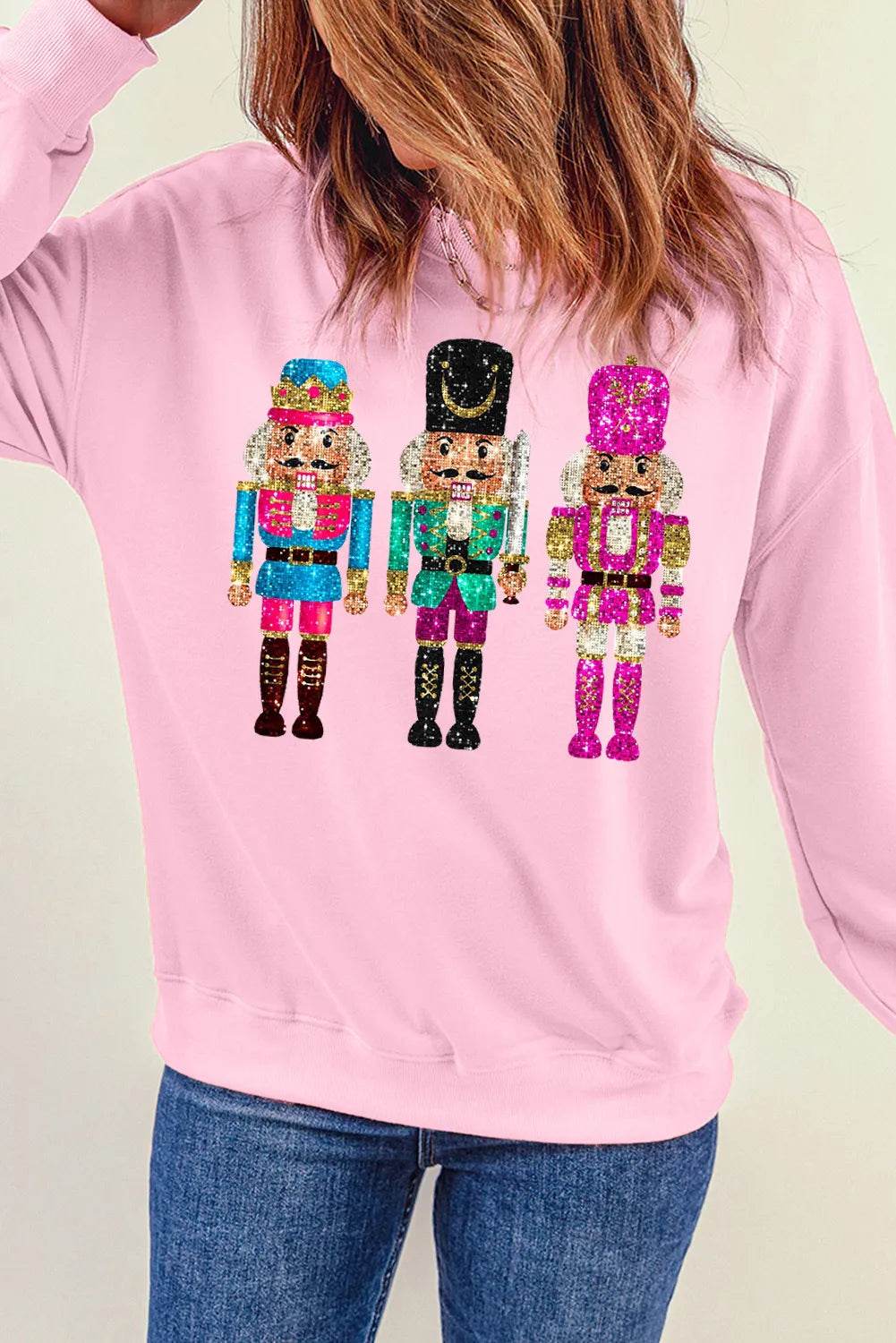 Nutcracker Graphic Round Neck Long Sleeve Sweatshirt - Hovatok