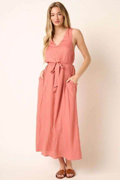 Mittoshop Cross Back Belted V Neck Tank Maxi Dress - Hovatok