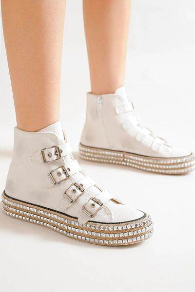 Beast Fashion Multi-Buckle Straps Studded Platform Sneakers - Hovatok