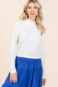 Mittoshop Mock Neck Rib Knit Long Sleeve Crop Top - Hovatok