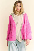 Davi & Dani Side Slit Open Front Long Sleeve Cardigan - Hovatok