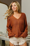 BiBi V-Neck Cable Knit Sweater - Hovatok