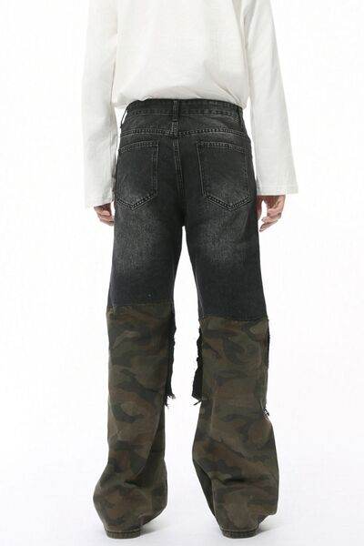 Distressed Camouflage Patchwork Jeans - Hovatok