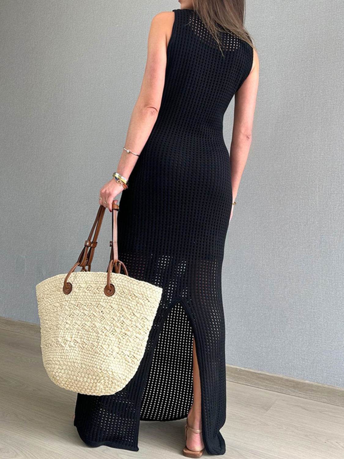 Openwork Slit Round Neck Cover-Up - Hovatok