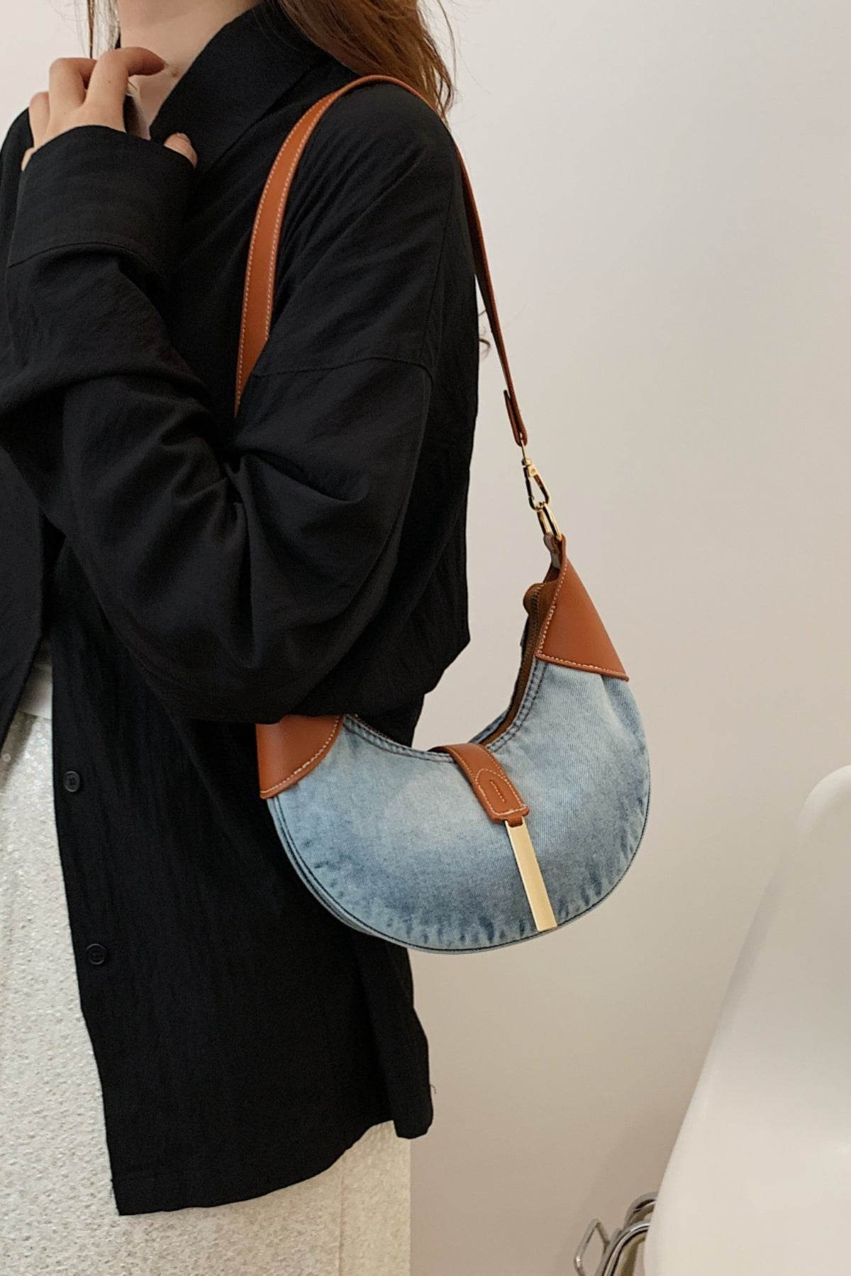 Contrast Denim Shoulder Bag - Hovatok