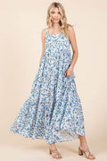 Mittoshop Flower Print Tiered Sleeveless Empire Maxi Dress - Hovatok
