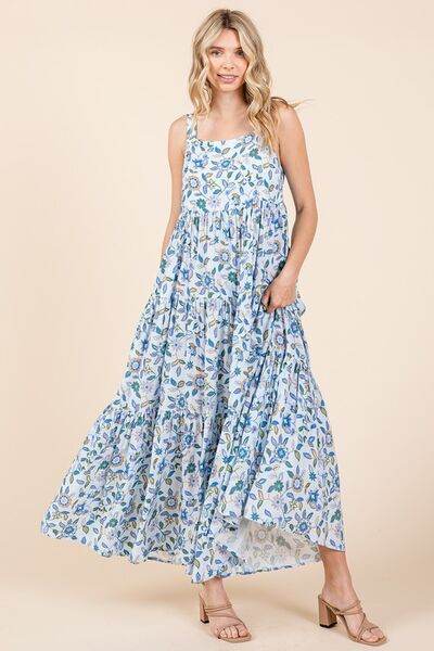Mittoshop Flower Print Tiered Sleeveless Empire Maxi Dress - Hovatok