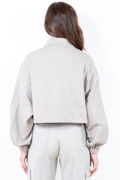 American Bazi Full Size Drawstring Hem Cargo Pocket Cropped Worker Jacket Plus Size - Hovatok