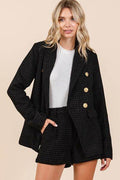 Mittoshop Plaid Texture Double-Breasted Long Sleeve Blazer - Hovatok