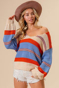 BiBi Multi Color Stripe Scoop Neck Sweater - Hovatok