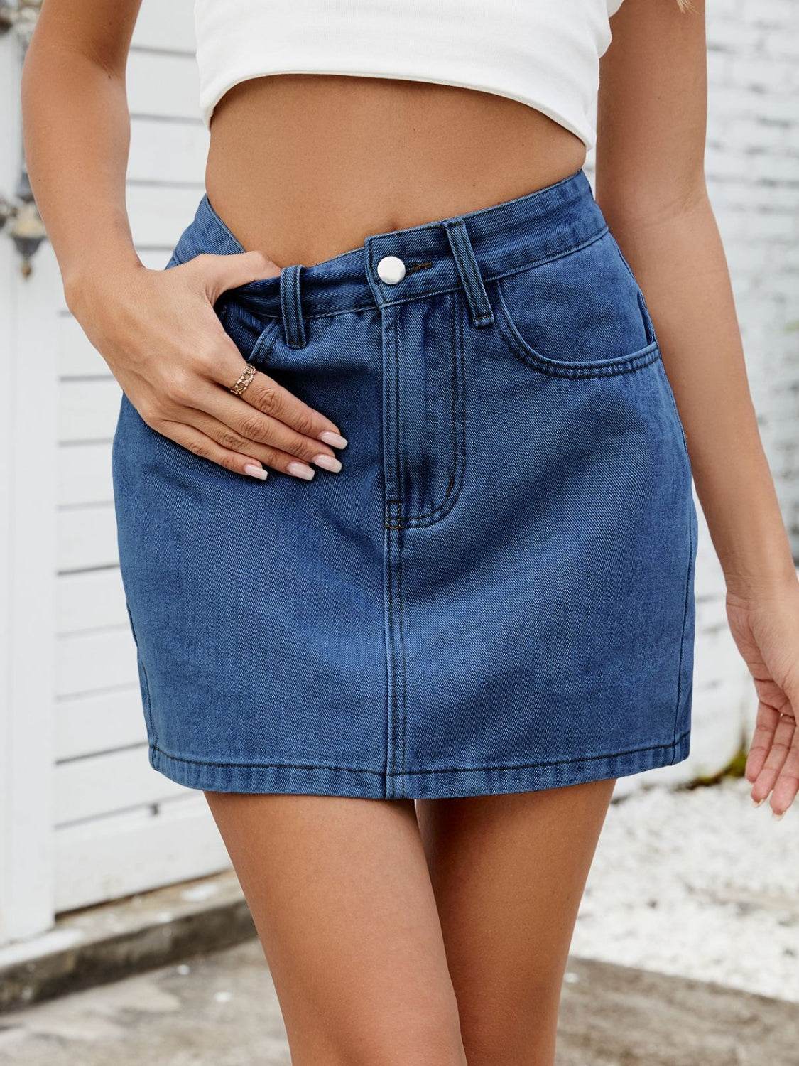 Solid Mini Denim Skirt - Hovatok