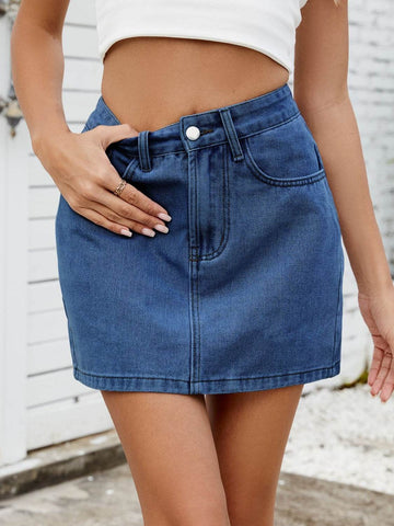 Solid Mini Denim Skirt - Hovatok
