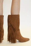 Beast Fashion Suede Fringe Point Toe Boots - Hovatok