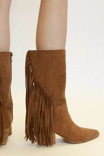 Beast Fashion Suede Fringe Point Toe Boots - Hovatok