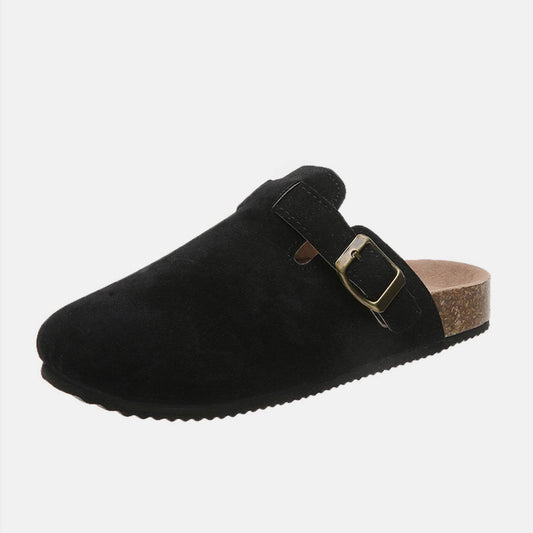 Suede Closed Toe Buckle Slide - Hovatok