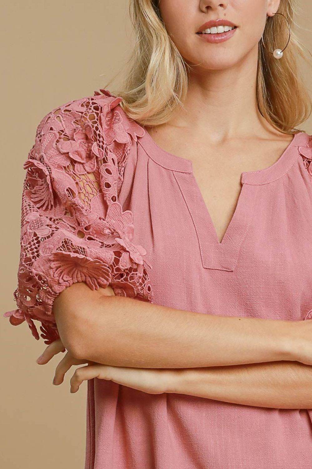 Umgee Full Size French Terry Boxy Cut Top with 3D Floral Sleeve Plus Size - Hovatok
