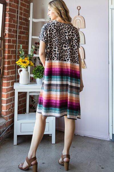 Heimish Full Size Animal Leopard and Stripe Open Cardigan Plus Size - Hovatok