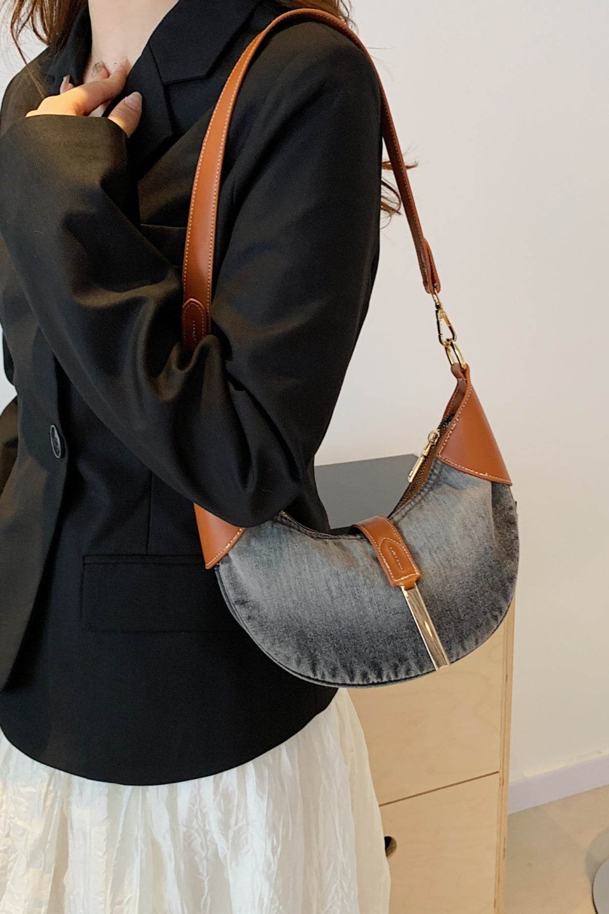 Contrast Denim Shoulder Bag - Hovatok