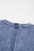 Tie V Neck Tucking Detail Short Sleeve Denim Dress - Hovatok