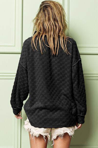 BiBi Checkered Round Neck Exposed Seam Top - Hovatok