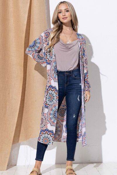 And The Why Printed Kimono Open Front Longline Cardigan - Hovatok
