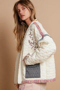 POL Embroidered Open Front Long Sleeve Jacket - Hovatok