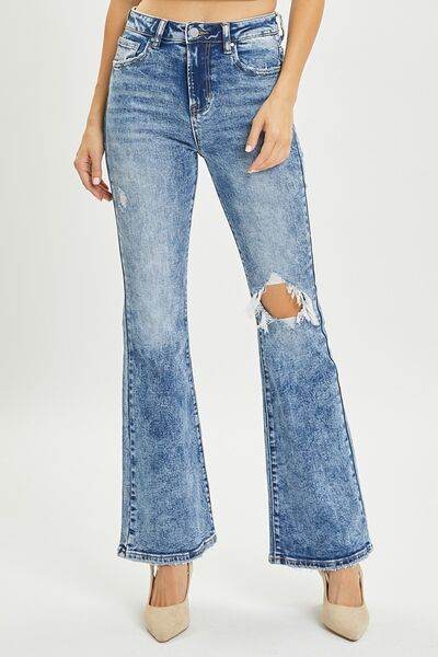 RISEN Full Size High Rise Distressed Flare Jeans - Hovatok