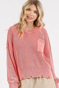 Mittoshop Distressed Hem Round Neck Dropped Shoulder Sweater - Hovatok