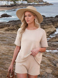 Round Neck Short Sleeve Top and Shorts Sweater Set - Hovatok