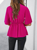 Devine Tied Front Peplum Blouse - Hovatok
