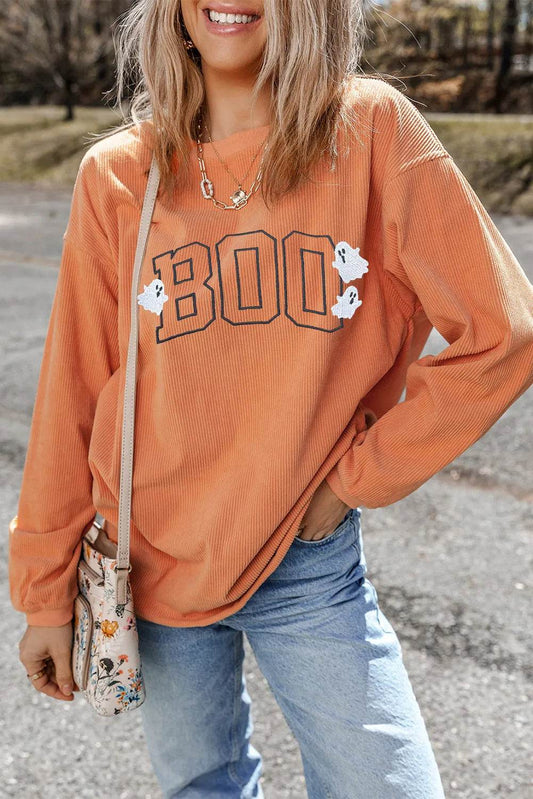 BOO Round Neck Long Sleeve Sweatshirt - Hovatok